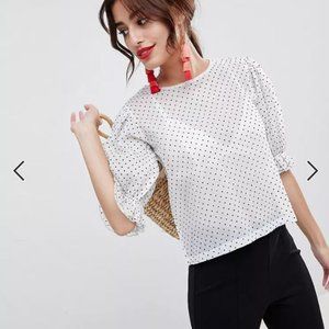 Puff Sleeve Polka Dot Mesh Shirt